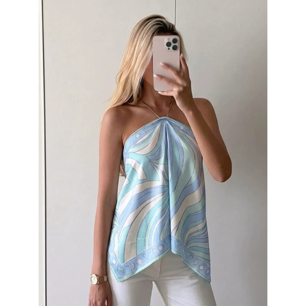 ZARA Summer Sexy Print Halter Backless Versatile Cami Top Women